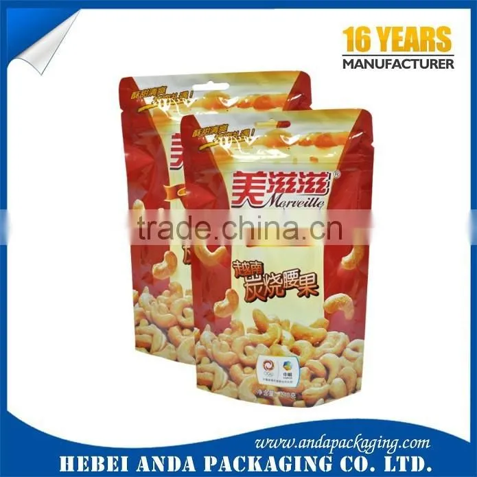 Cashew Nut Stand up Pouch with Zipper/Laminated Aluminum Foil Bag/Pistachio Plastic Packaging Bag