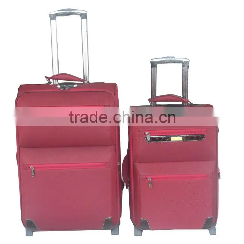 manufacture of hot selling luggage two wheels 600D two tone fabric trolley sets