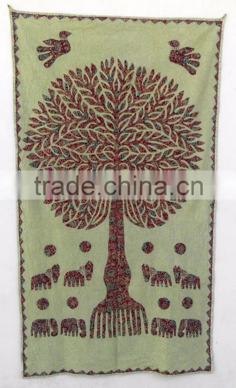 Beautiful hand block printed Tree of life hand embroidered home decoration wall hanging