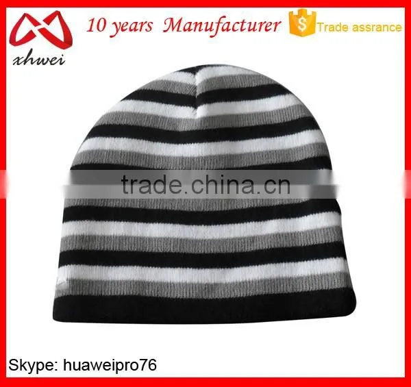OEM Factory 2016 Fashion Polyester Stripe Hip Hop Hats Winter Beanie Hat Knit