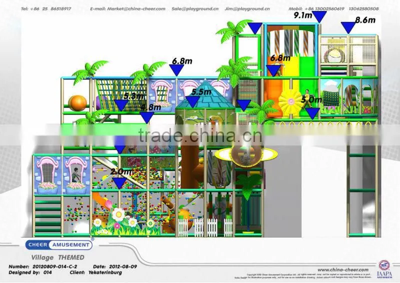 Cheer Amusement Village Themed indoor soft playground with slider fun-battle