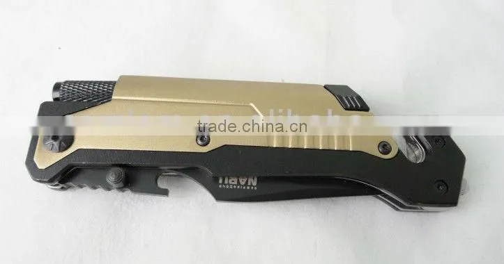 Multi-function Folding Survive Knife with LED light/belt Cutter/Fire Starter