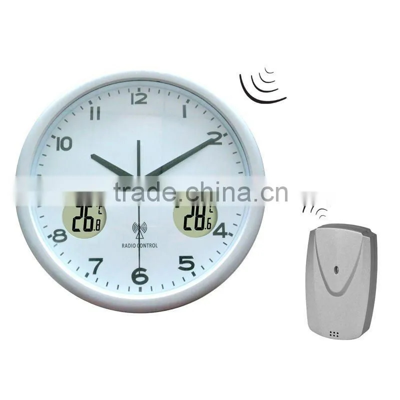 Newest design Radio controlled quartz wireless wall clock with wireless outdoor sensor S628B