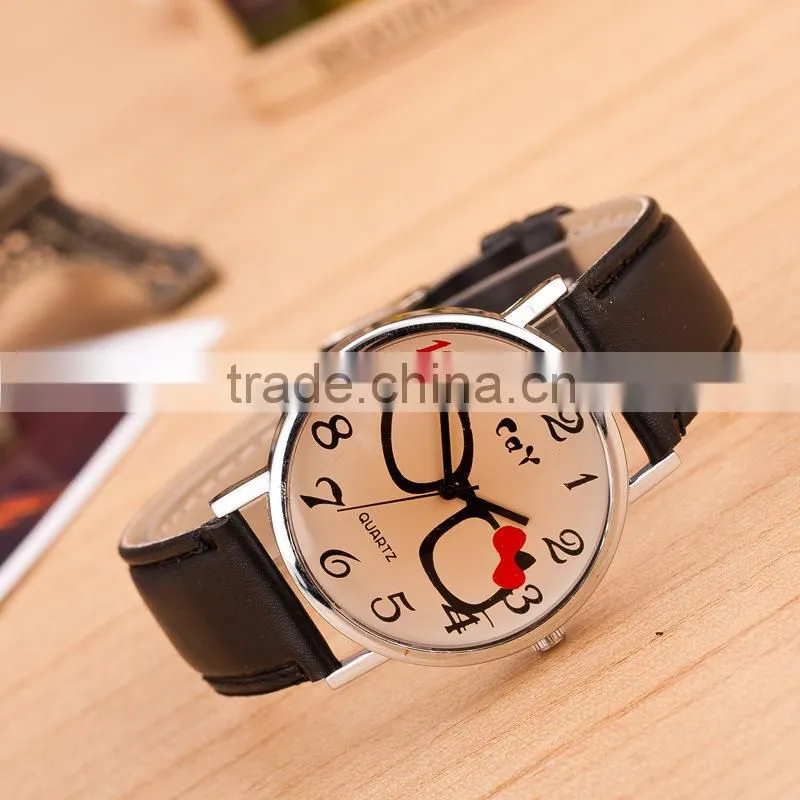 Cheap Alibaba Express Hot Sale Watches Colorful Lovely Glasses White Leather Watch in Stock!