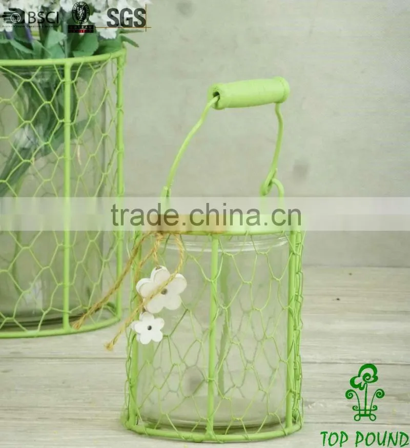 decorative wire mesh and glass flower pot