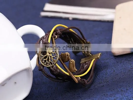 NEW Infinity Peace bird wings Friendship Leather Charm Bracelet