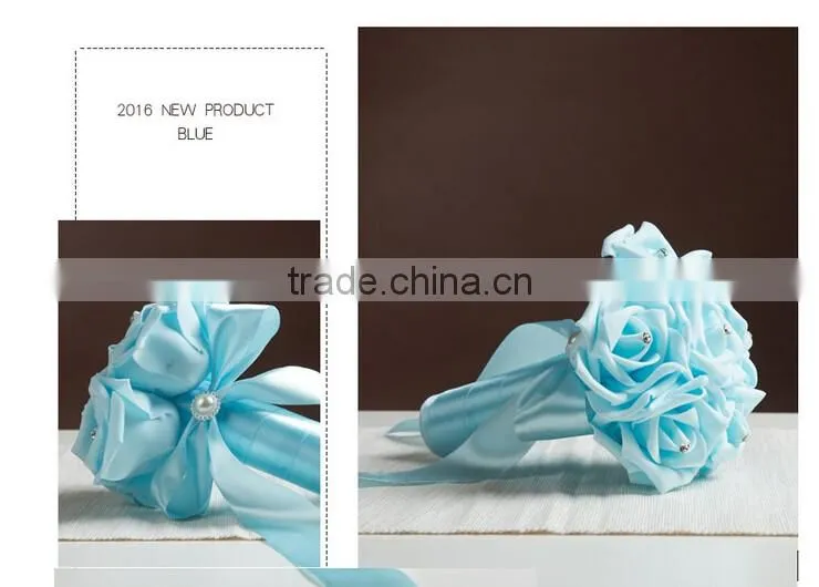 Crystal Pearls Posy Bridal Brooch Wedding Bouquet Silk Rose Handmade Flowers
