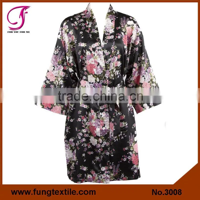 300803 Women Floral Satin Bath Robe