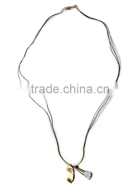 PU rope necklace with metal ball chain pendant necklace