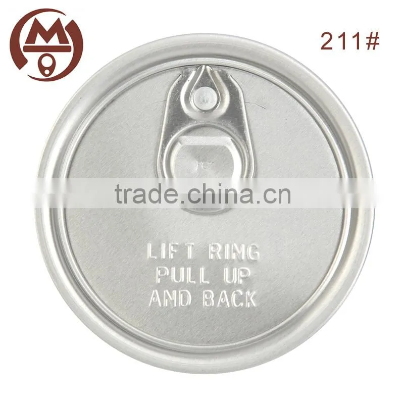Canned food packaging 65mm 211# full open aluminum can easy open lid