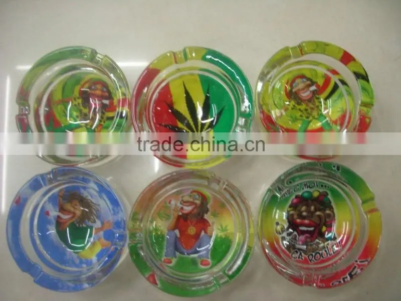Glass Glow In The Dark Tie Dye Leaf Design Cigarette Ashtrays