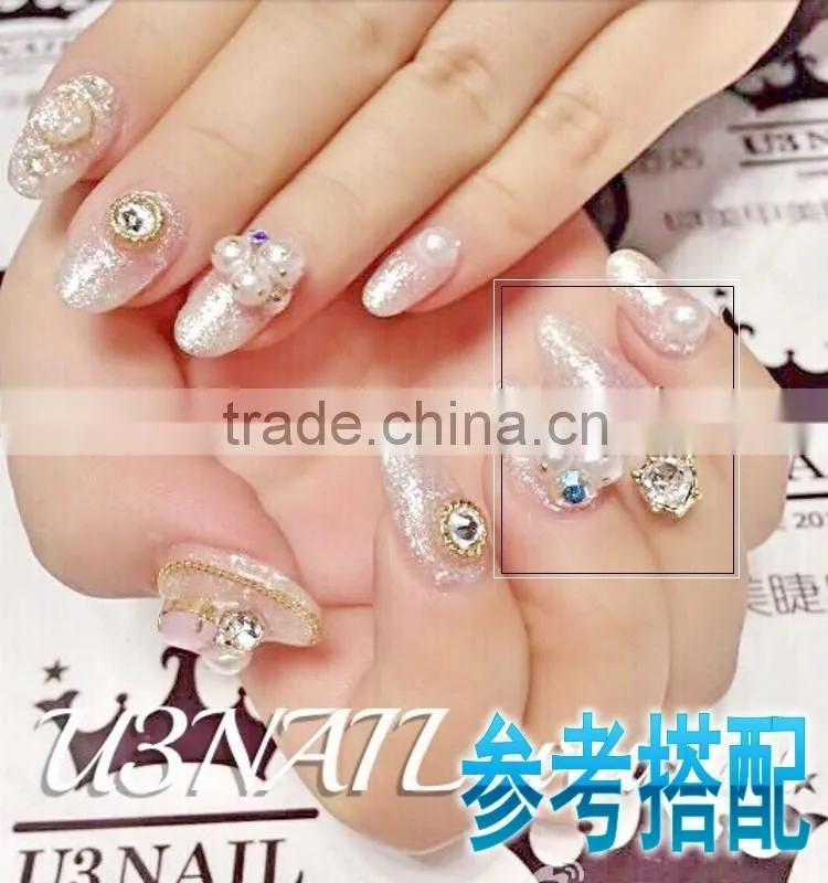Fashionable shining stone with chain pearl lucky fancy pendant nail sticker