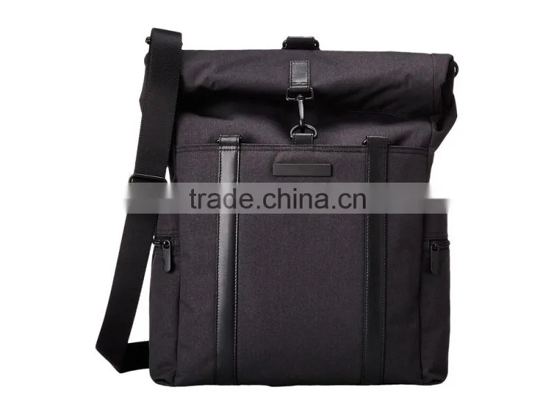 foldable nylon designer backpack with leather trim