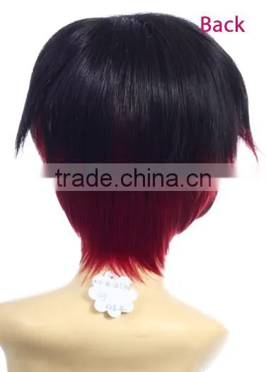 Factory cheap price mix black/red high density synthetic hair short ombre wig
