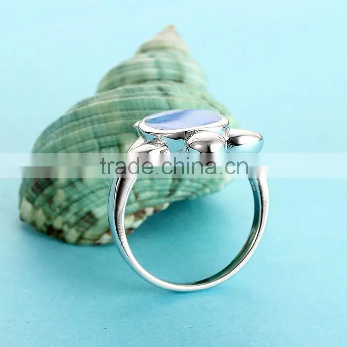 Blue Synthetic Opal 925 Sterling Silver Turtle Shape Engagement Ring SRI026W