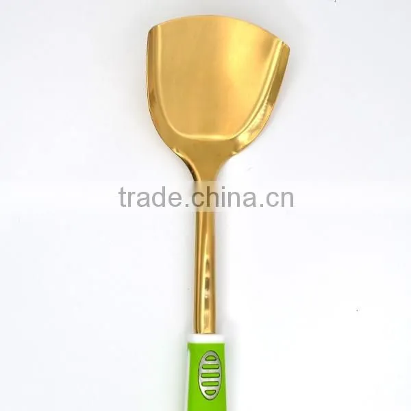 Super quality New design TPR handle gold plating stainless steel Wok turner