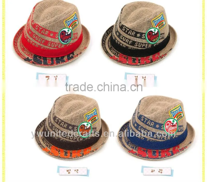 2013 hot sale kids hats summer straw fedora hats for children