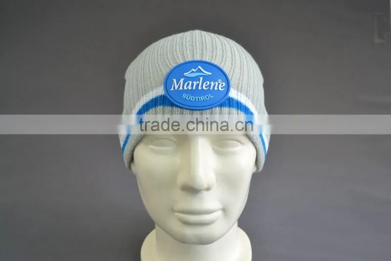 Acrylic beanie hat with rubber patch logo