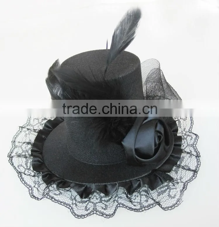 MYLOVE black feather hat Fashion mini top hat gauze with small fedoras MLGM041