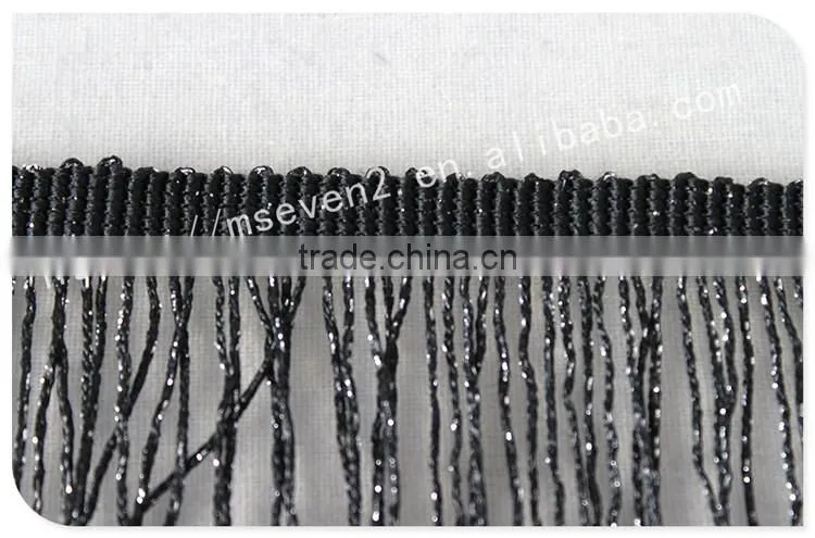 Hot selling 19cm width black polyester fashion trim finges