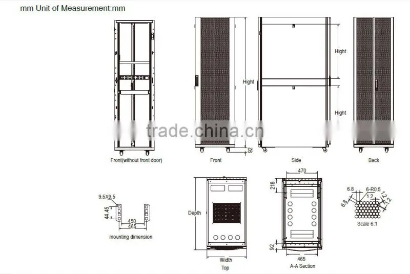 42U network cabinet for Data Center Compatible for HP DELL Servers with dual meash door