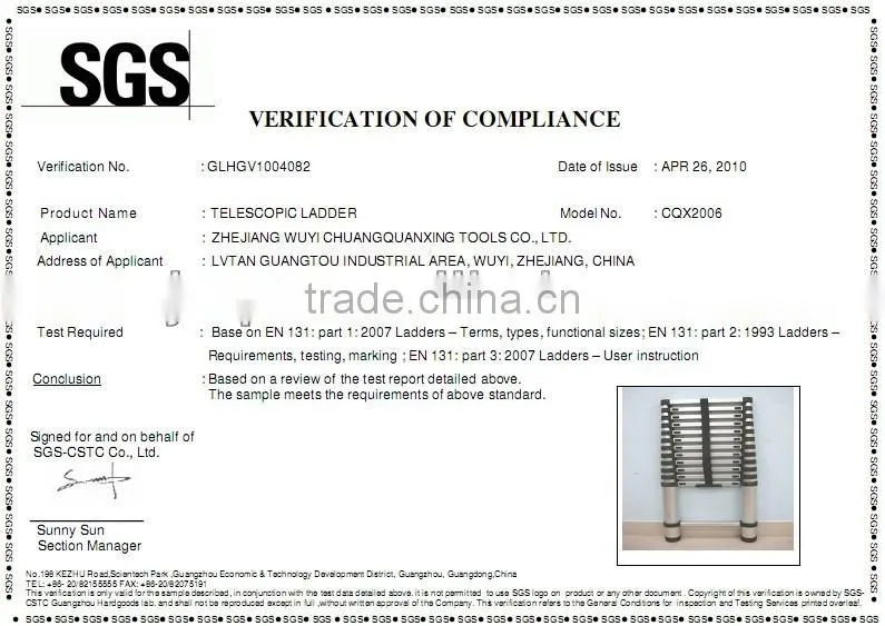 5m aluminum telescopic ladder with new TUV GS/EN131