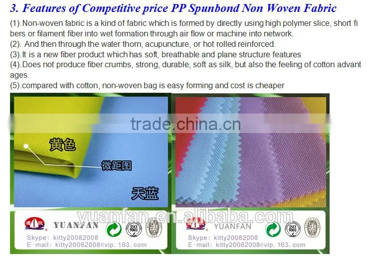 Low price recycled non-woven fabric made in china zhejiang yuanfan nonwoven co.,ltd./ pp nonwoven fabric / pp non woven fabric