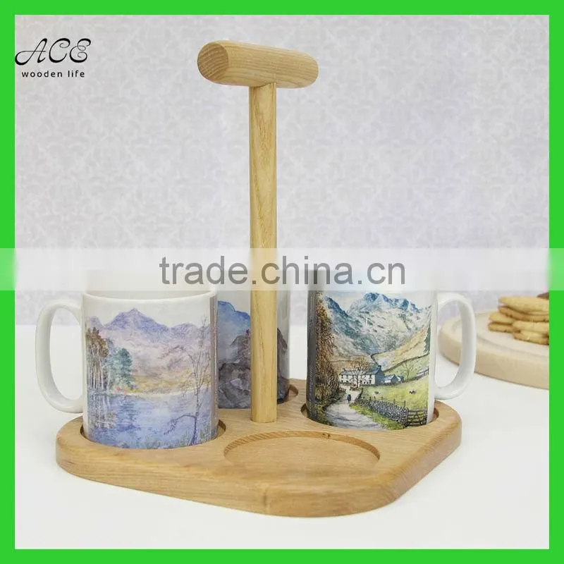 wooden coffee cup carry tray/ wooden tea cup holder tray