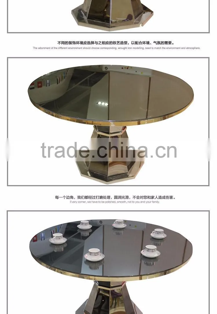 Upholstered stainless steel goldedn glass surface table for sale