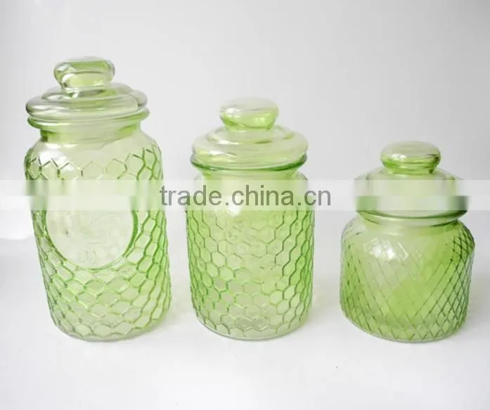 round home basis honeycomb glass canisters with glass lid