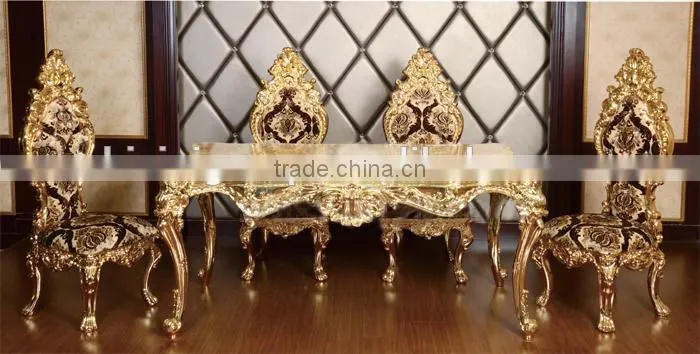 Bisini Luxury Carving Brass Dining Table Set for home hotel