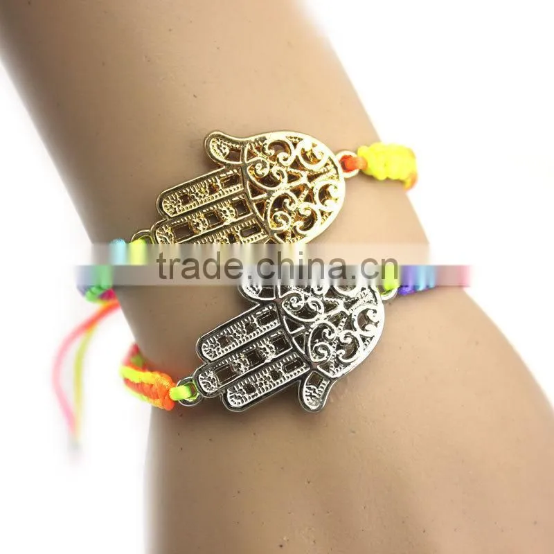 neon fluorescent hamsa hand charm cord hand braided bracelet friendship bracelet for promotion gift