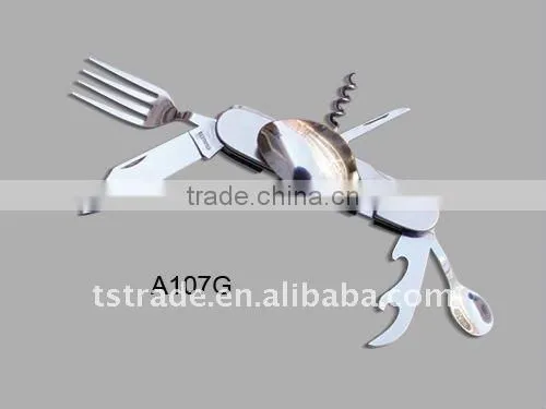 2014 Picnic pocket stainless steel multi outdoor barbecue tool set tableware( K526B)