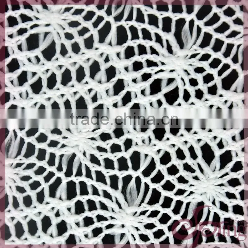 Elegant white waved crochet knitting fabric, fashion crocheted lace