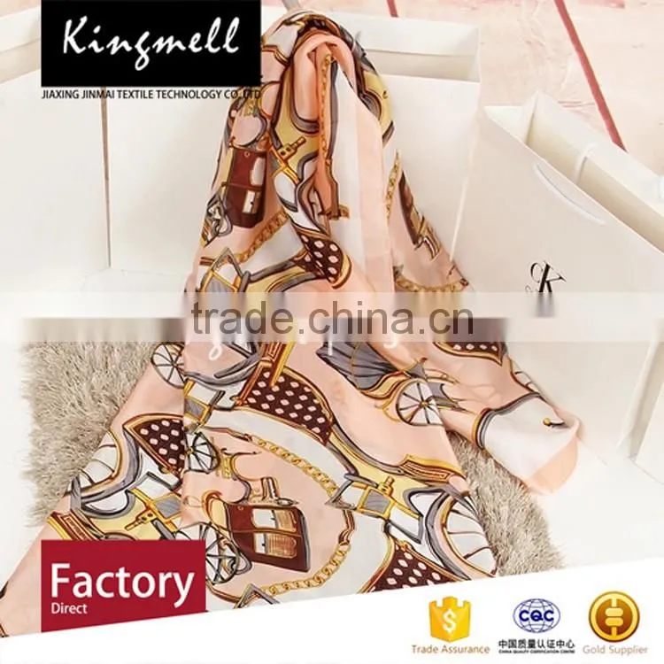 Custom digital print 100% silk fabric on scarf, Seaside style