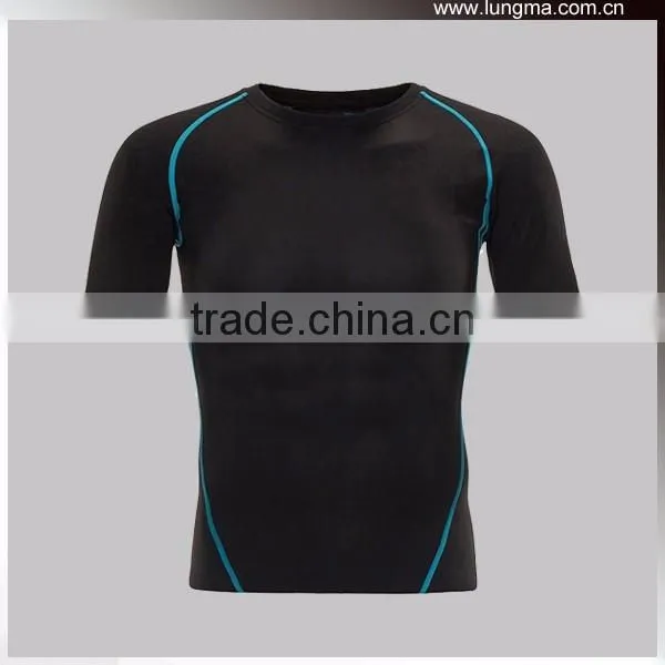 Dry Fit 3/4 sleeve Lycra Elastic Spandex Rash Guard Polyester, 4 Needle 6 Thread Flatlock Compression Wear Short Sleeve Shirts