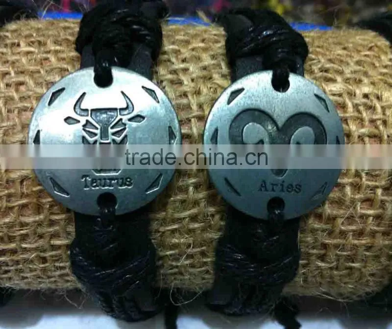 Zodiac sign leather bracelet,Scorpio sign leather bracelet
