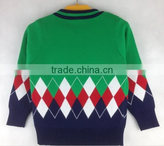 custom boys kids v-neck button-down diamond argle cotton cardigan sweaters