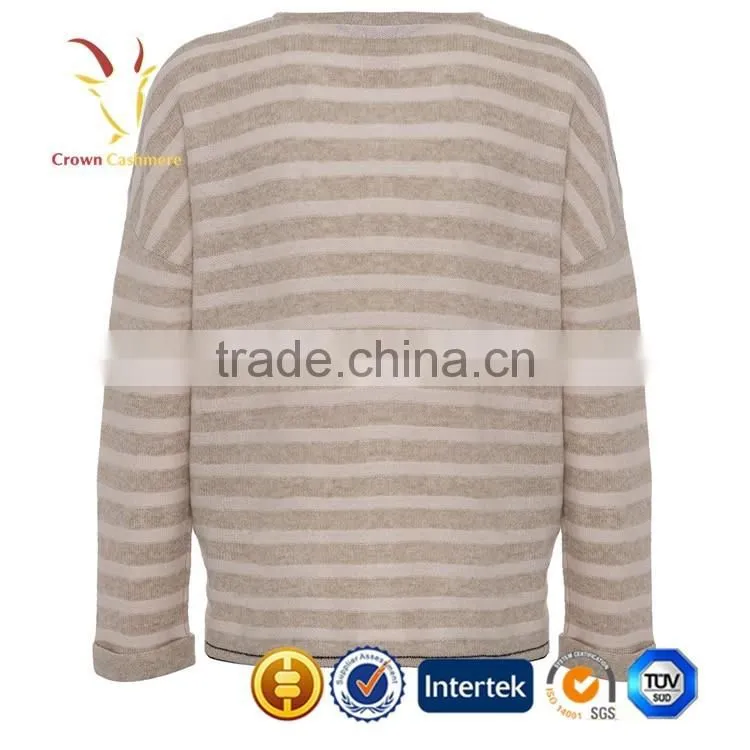 Women Striped Custom Knitted Cardigan Sweater