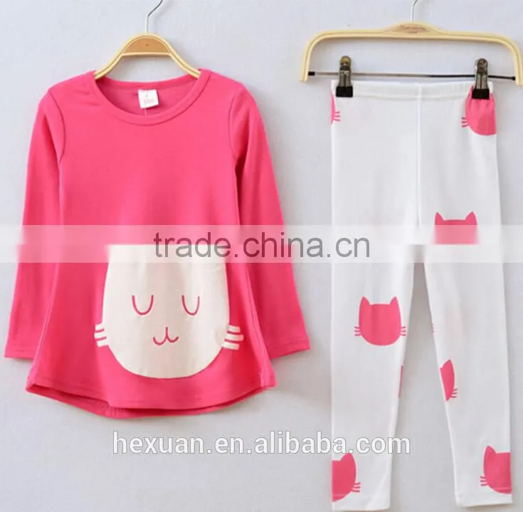 Children's Clothing Sets ,New Spring Autumn Kids Girl Clothes Set Cat T Shirt And Color Leggings Children Clothing Sets