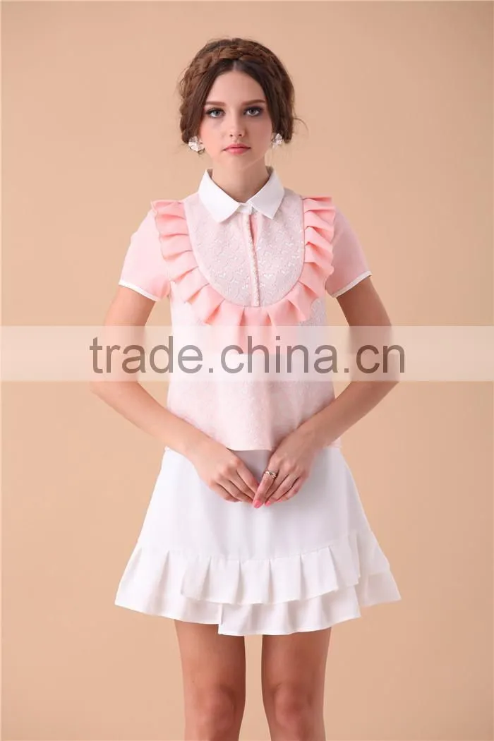 cute neck designed young ladies models short sleeve blouse