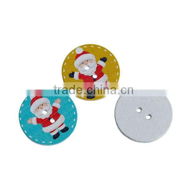 Wood Sewing Buttons Scrapbooking 4 Holes Round Multicolor Christmas Santa Claus Pattern