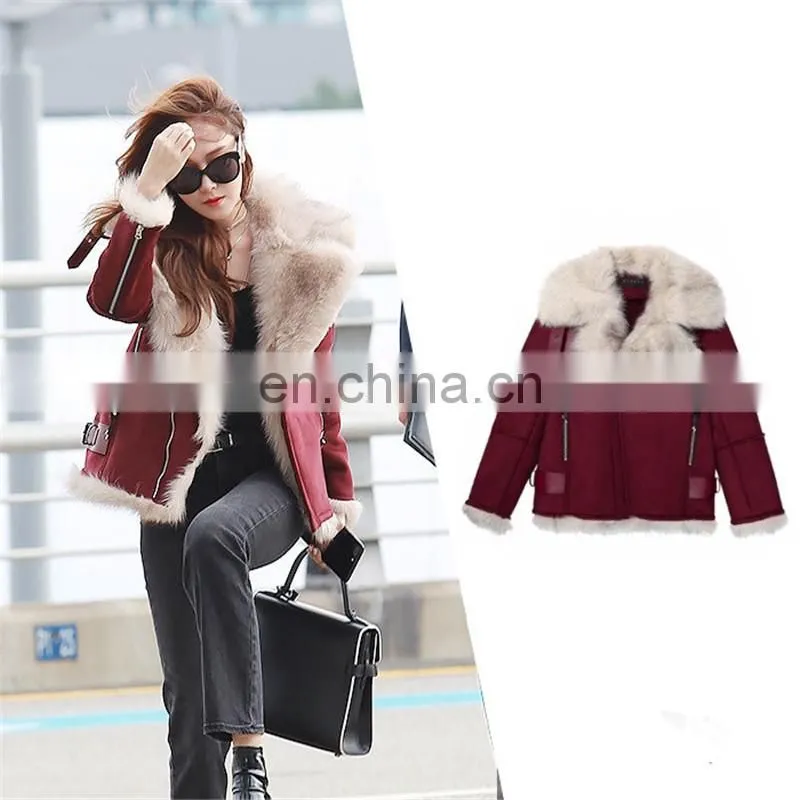 Hot Sale Red Real Leather Jacket Sheep Wool Leather Jacket