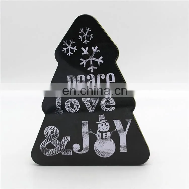 Vintage festival design christmas tree shaped gift storage tin box whole sale