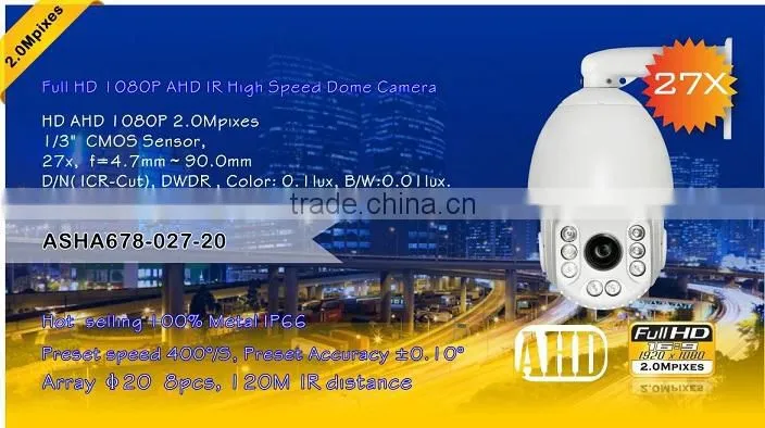 outdoor 2mp dome ptz Full HD AHD 1080P 27X optical Zoom CMOS sensor IR High Speed Dome Camera