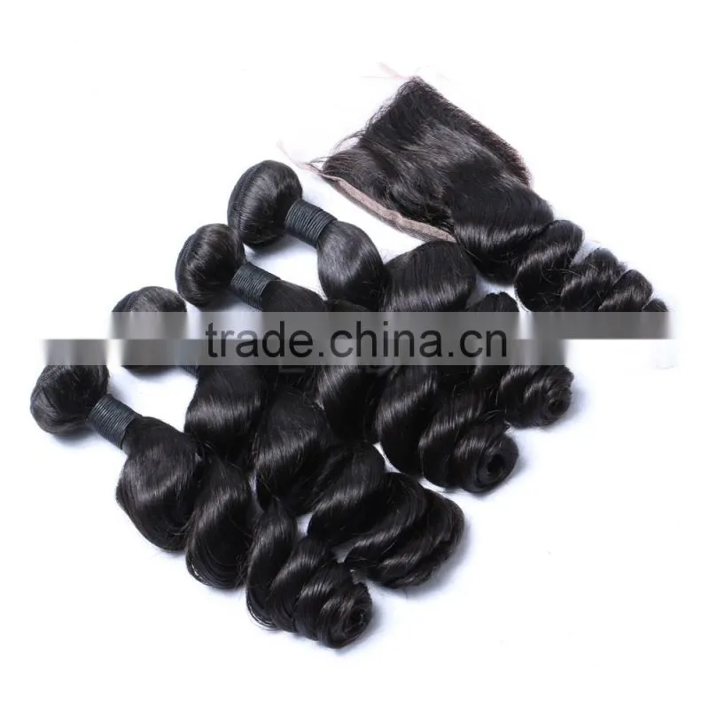 Mongolian deep loose rose wave curly virgin remy hair extensions with back closure silk lace closure hair