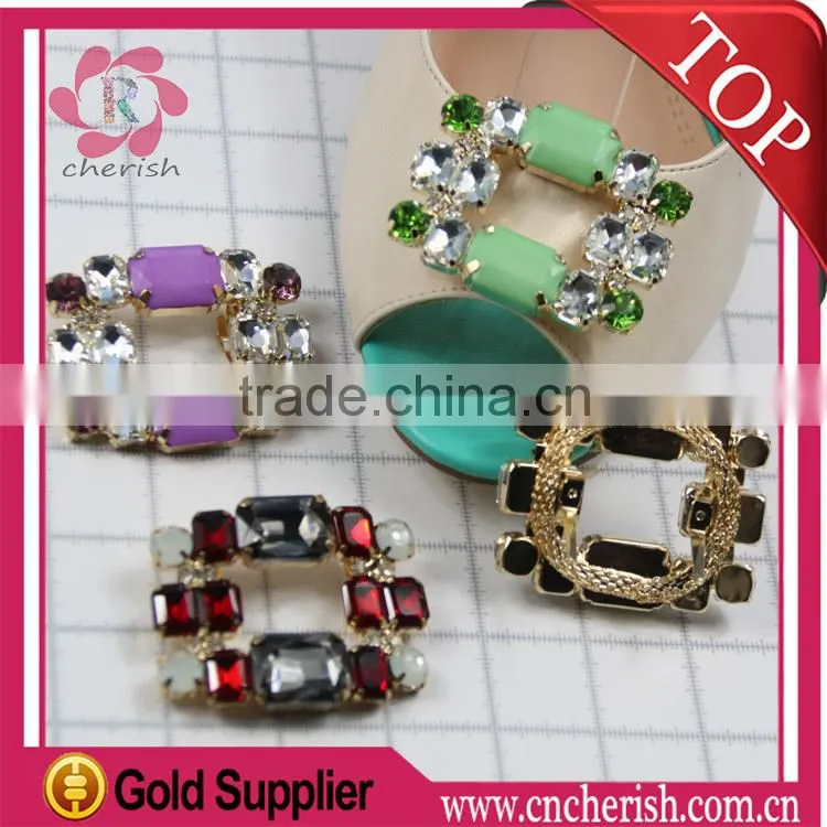 Hot sale rhinestones/acrylic/glass moveable shoes clips square shape for lady