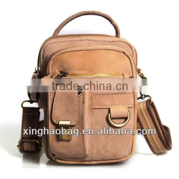 Multifunctional long strap small leather duffle bag for men