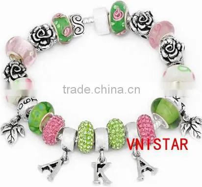 Vnistar dangle beads leaf shaped charm beads fit for AKA European bracelet wholesale PBD301