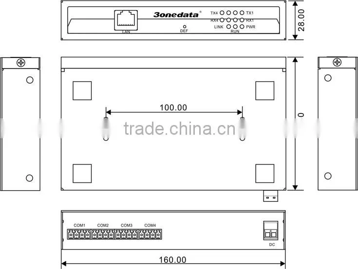 4 ports RS-485/422 to Ethernet Converter
